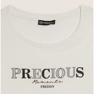 T-shirt con scritta Precious Moments in strass
