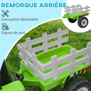 Tracteur électrique enfant avec remorque - effets sonores lumineux - télécommande - 3-6 Km/h - vert
