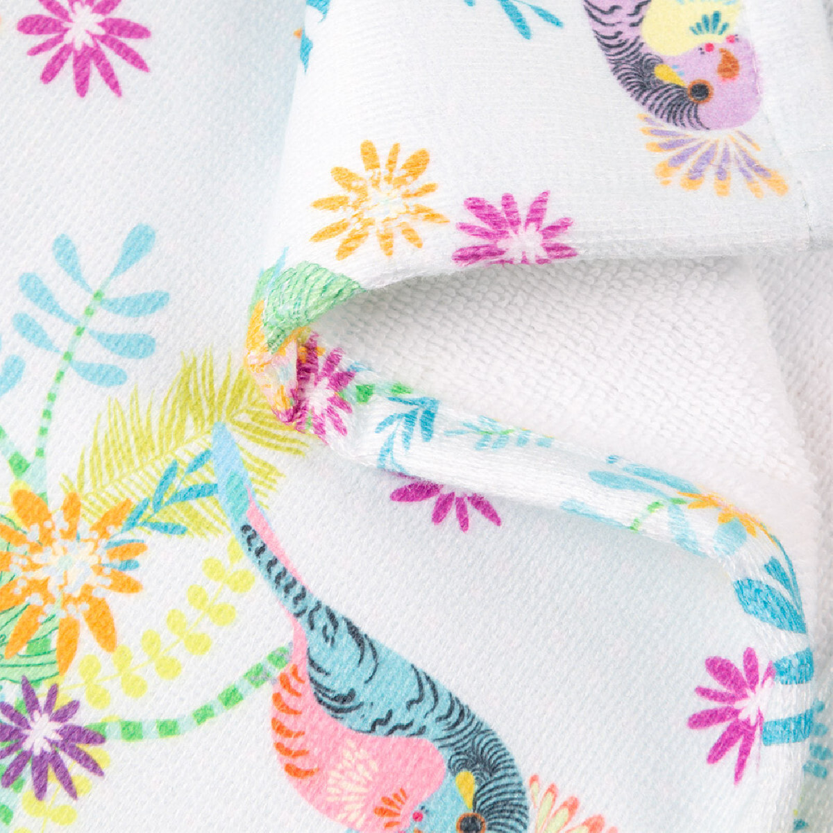 Drap de douche enfant coton mélangé 340 g/m² imprimé bleu Perruches print aqua