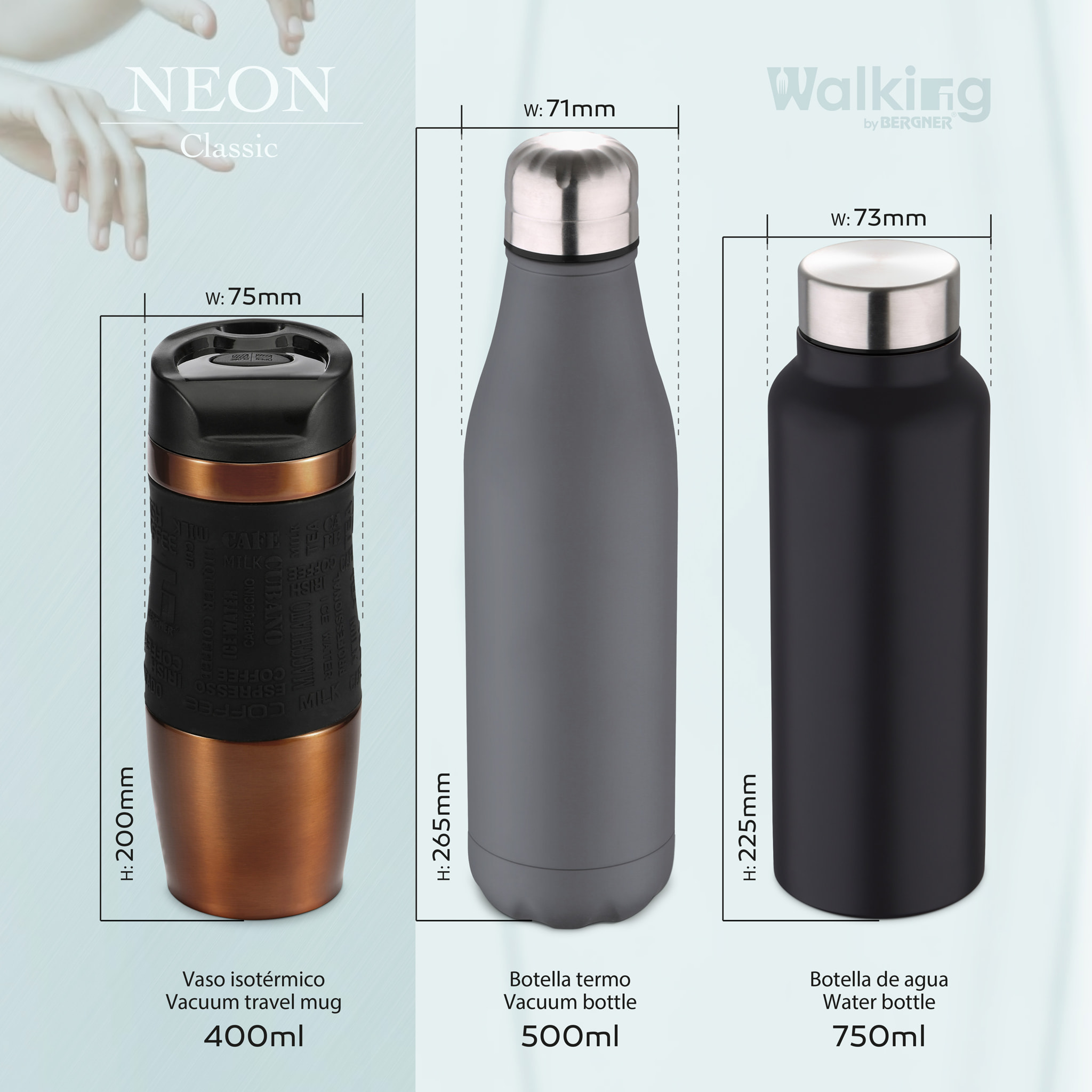 Botella termo cola 500ml gris Walking anywhere- Bergner