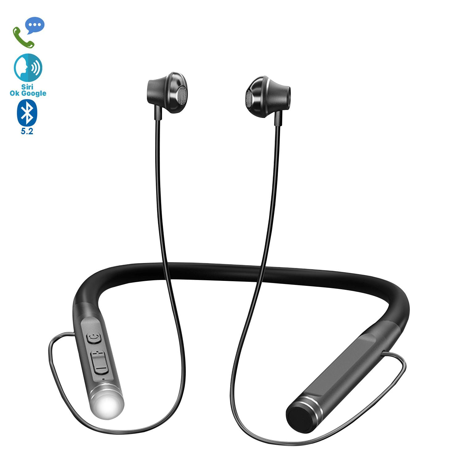 Auriculares K12 Sport con banda de cuello. Cascos magnéticos Bluetooth 5.2, luz led, 15 horas de batería.