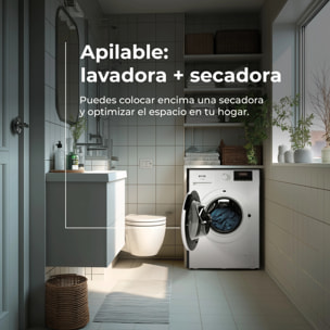 EVVO Lavadora 10kg carga frontal Terra N10, 1400 rpm, Clase energética A, 16 programas, Lavado Rápido 15', Inicio diferido, Blanco