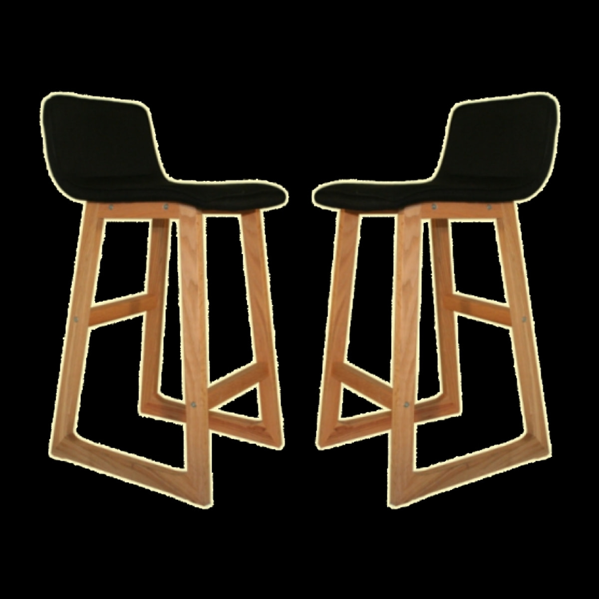 Lot de 2 tabourets de bar en tissu noir avec piètement en bois - BECCA