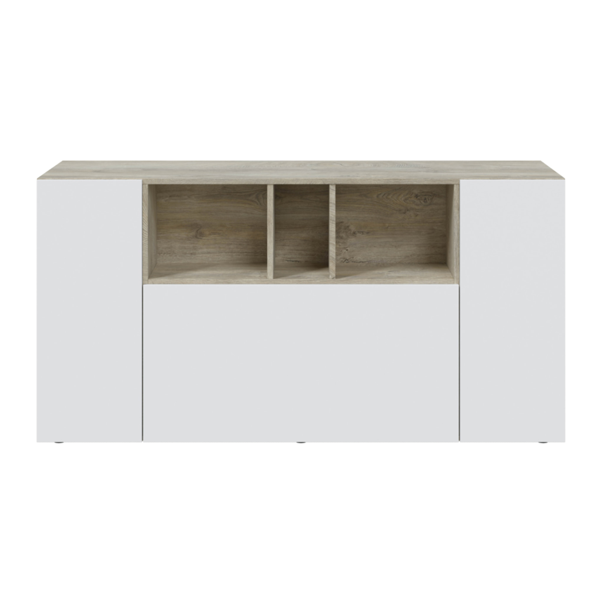 Aparador Loira 3 Puertas 76x150x41 Cm Roble Alaska Y Blaco Artik