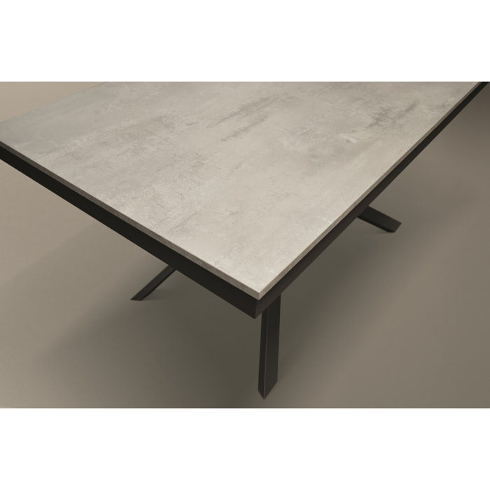 Tavolo VOLPAIA in legno, finitura grigio cemento e metallo verniciato antracite, allungabile 160x90 cm - 210x90 cm