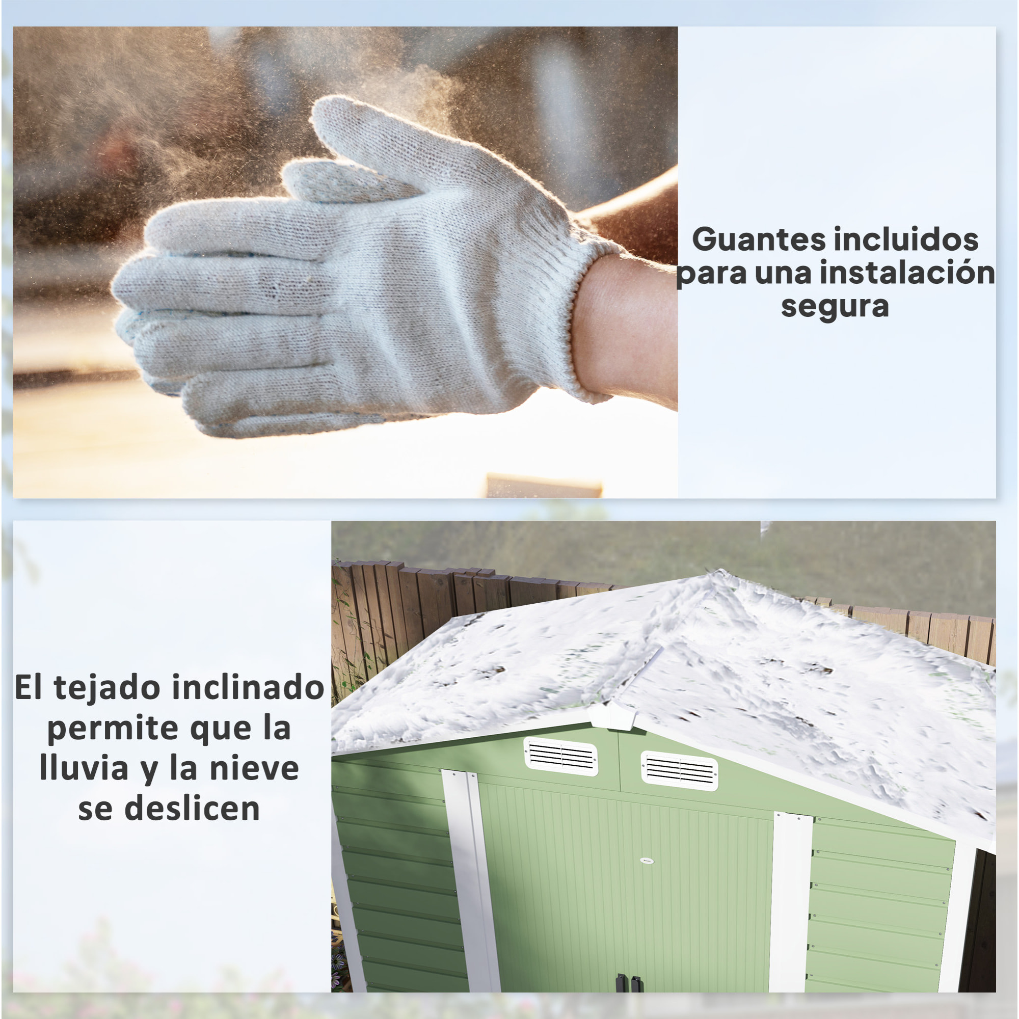 Caseta de Jardín Exterior 2,36m² 213x120x194 cm Cobertizo de Jardín Exterior con Base Refuerzo (Suelo NO Incluido) Puertas Correderas Dobles Candado Ventanas Verde Claro