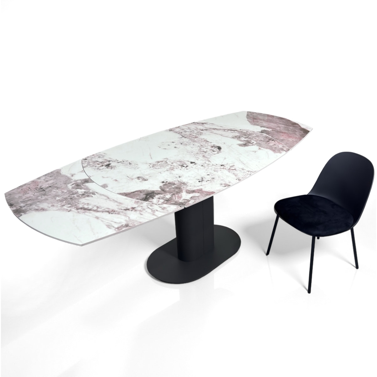 Table à manger extensible Tomasucci FYRM, en céramique, marbre onyx, gris, 120/160/200 × 89 × 76 cm