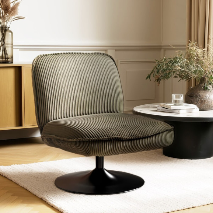 AGATHE - Fauteuil pivotant en tissu velours côtelé vert