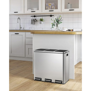 Pattumiera tripla Oskar per raccolta differenziata in acciaio 54L