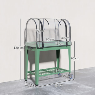 Huerto Urbano Elevado con Ruedas, Mesa de Cultivo con Cubierta de Invernadero y Estante Inferior para Cultivo, Plantas, Flores y Verduras, 80x40x120 cm, Verde
