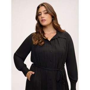 Fiorella Rubino - Vestito lungo chemisier plissé in georgette - Nero