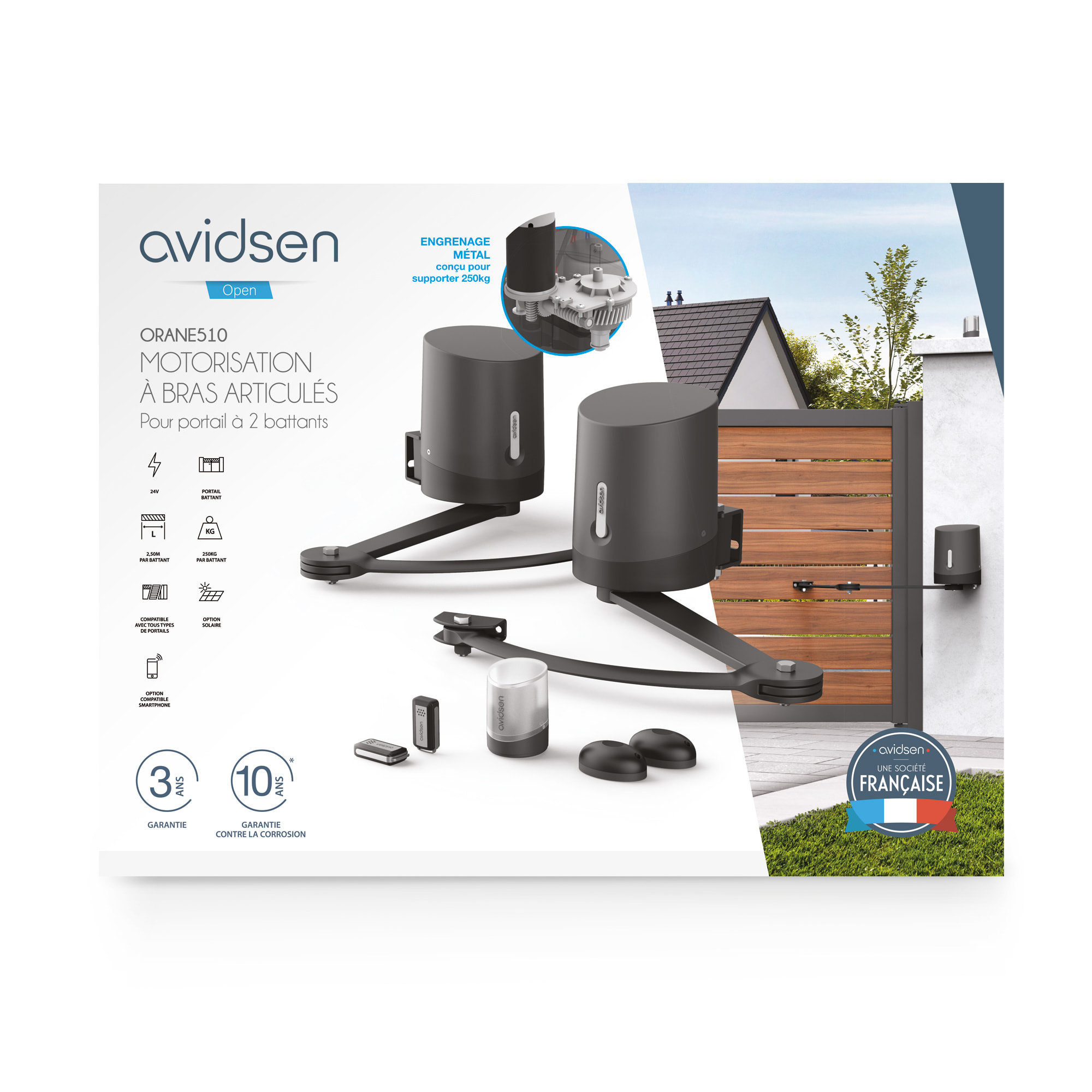 Motorisation avec batterie pour portail à battants Avidsen ORANE510 jusqu'à 5m et 500kg