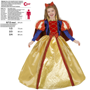 Abito Costume Carnevale Biancaneve Giallo Rosso Blu Bambina