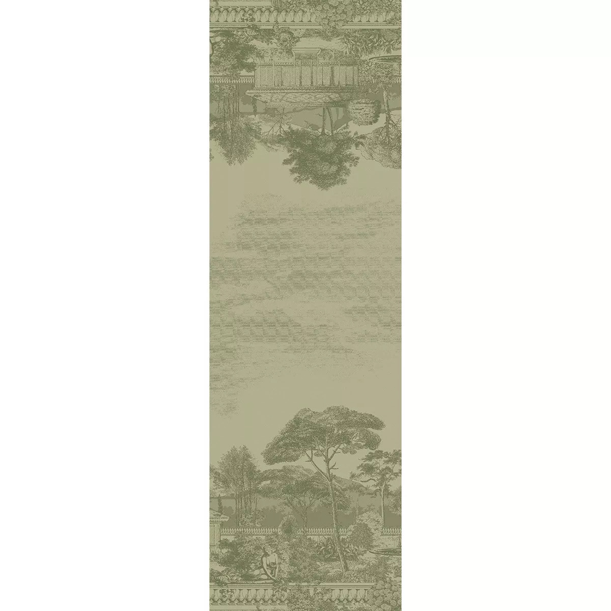 Chemin de table pur coton anti tache motif jacquard Jardin spirituel olive