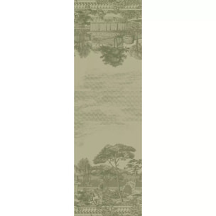 Chemin de table pur coton anti tache motif jacquard Jardin spirituel olive