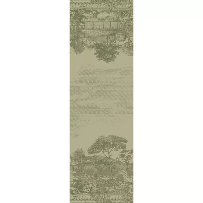 Chemin de table pur coton anti tache motif jacquard Jardin spirituel olive