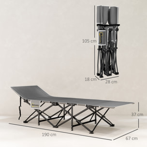 Lit de camping - pliable - matelas, pochette latérale et sac intégré - métal, tissu Oxford - 190 x 67 x 37 cm - noir