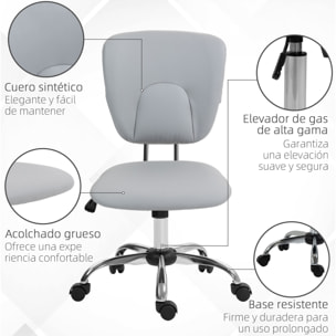 Silla de Oficina sin Reposabrazos Silla de Escritorio Juveniles con Altura Ajustable y Función de Inclinación Carga 120 kg 50x54x87,5-96,5 cm Gris Claro