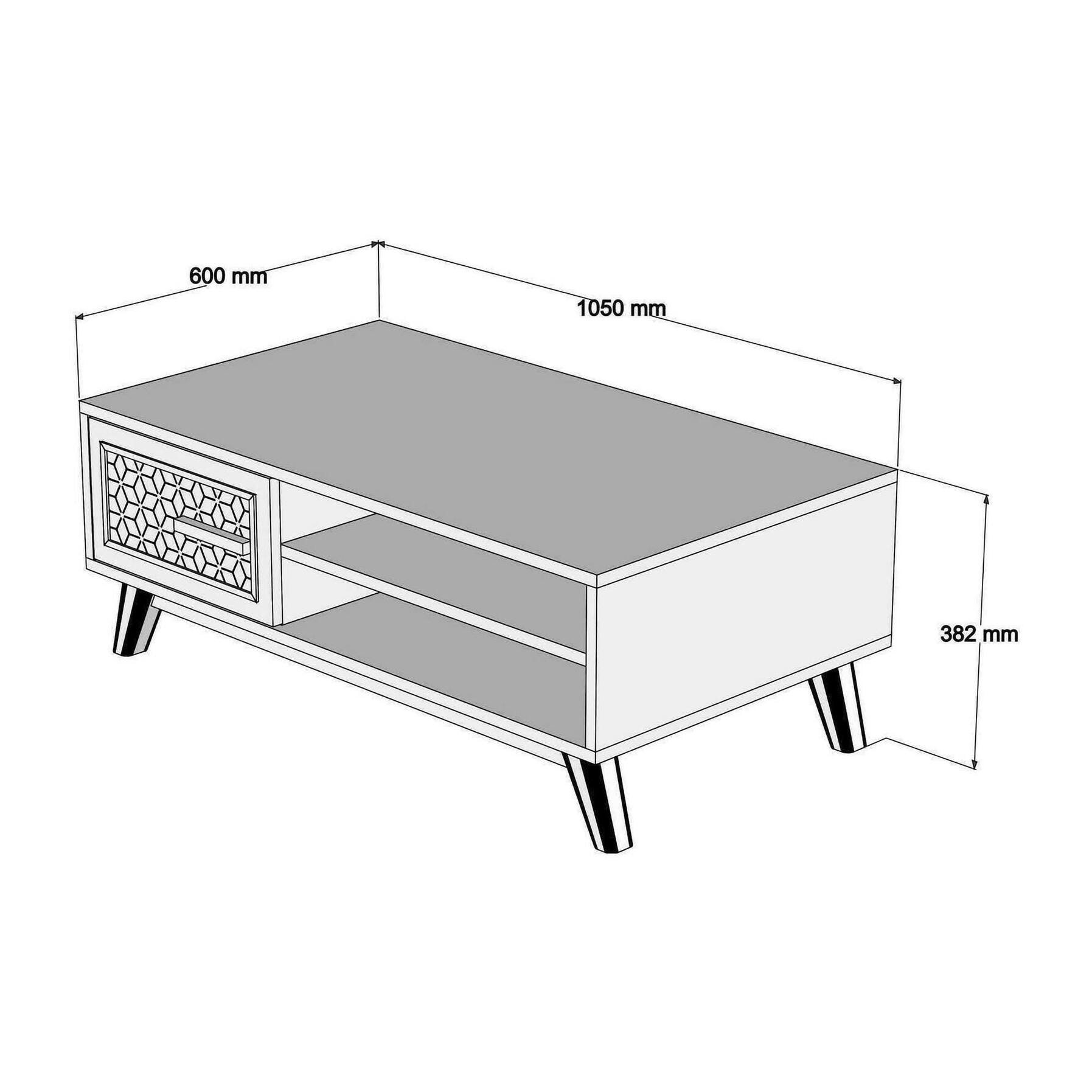 Tavolino da salotto Dmorgant, Tavolo basso da caffè, Portariviste per divano, Ripiano da soggiorno, 105x60h38 cm, Noce e Bianco