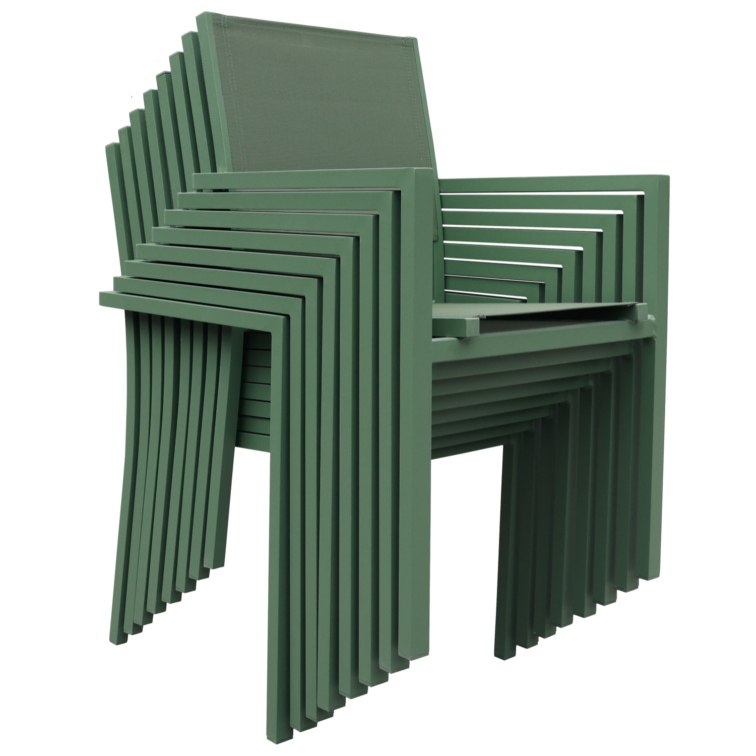 Salon de jardin VENEZIA extensible 90/180 en textilène vert sauge 8 places - aluminium vert sauge