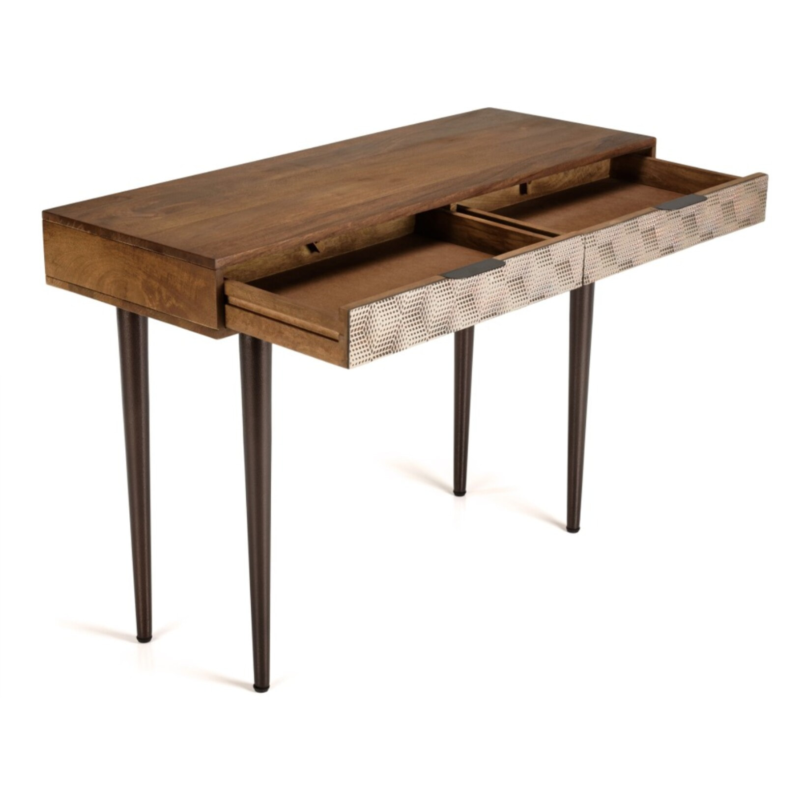 ALIX - Console en bois de manguier 2 tiroirs motifs ethniques dorés