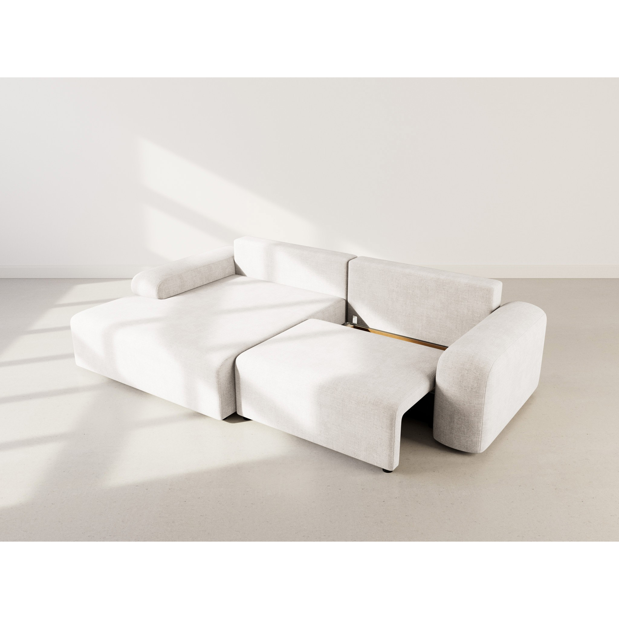 Rebecca - canapé d'angle gauche 4 places convertible avec coffre en velours texturé - Beige