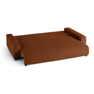 Pivoine - canapé droit 3 places - convertible avec coffre - en velours côtelé - Terracotta