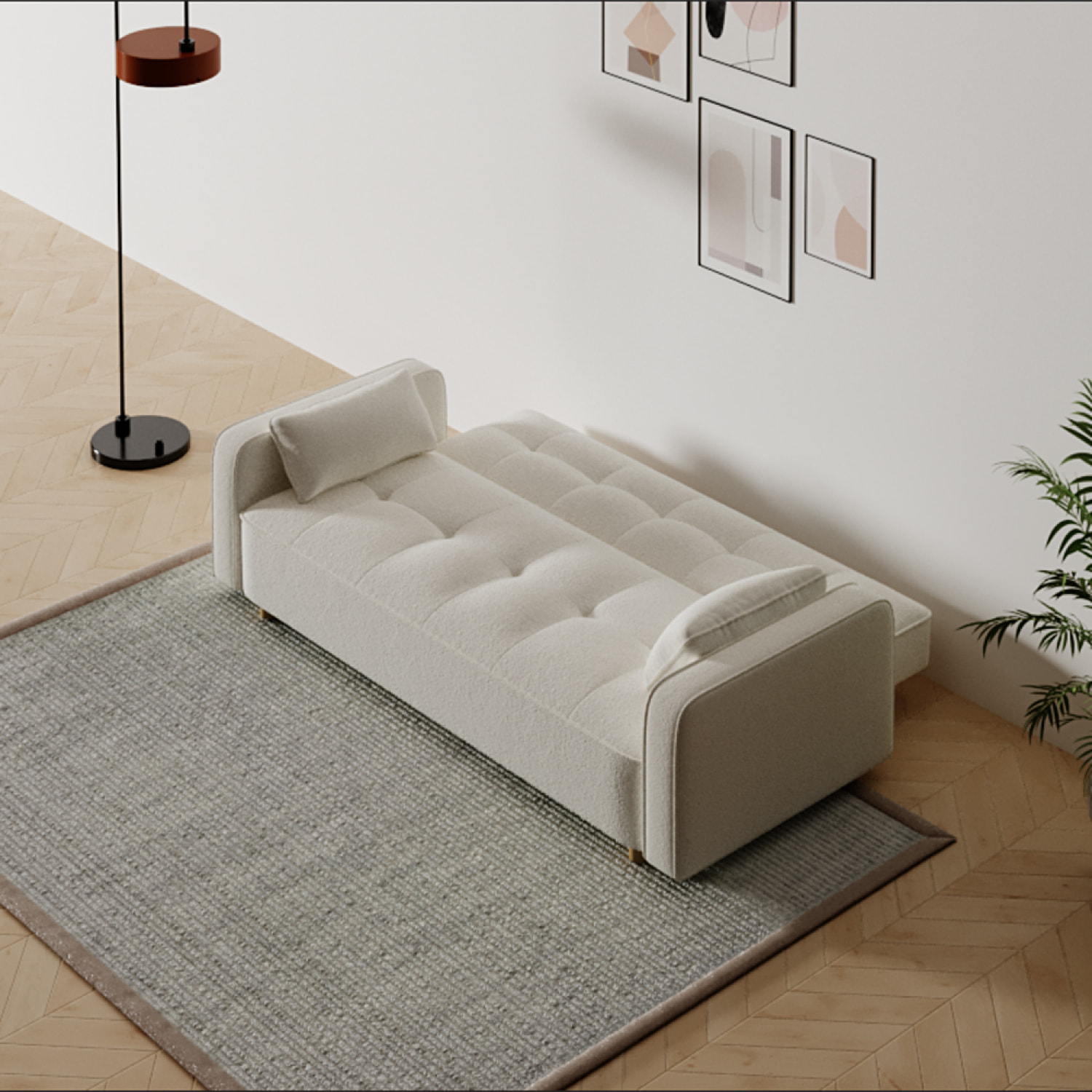Canapé scandinave convertible 3 places en tissu bouclette blanc COOPER