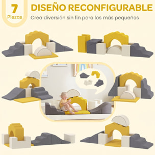 Juego de 7 Bloques de Espuma para Niños, Bloques de Psicomotricidad Infantil con Base Antideslizante, Montessori, Set de Escalada Suave Interior para Escalar y Gatear, 0,5-3 Años, Amarillo