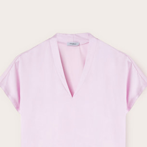Motivi - T-shirt bimaterica con scollo a V - Rosa