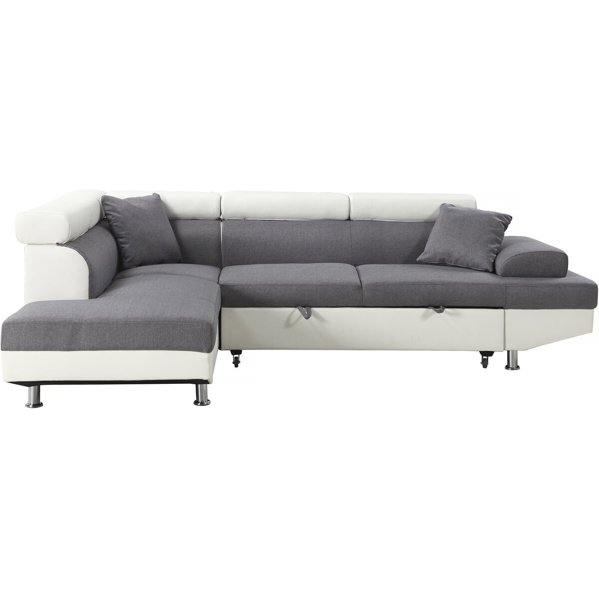 Canapé d'angle convertible "Sophia luxe" - 265 x 190.5 x 80/91 cm - Blanc / Gris - 5 places - Angle gauche