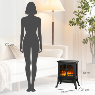 Cheminée électrique poêle style néo-rétro 900-1800W simulation flammes LED 3D plastique verre noir