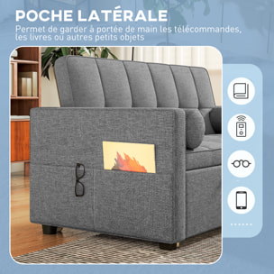 Canapé convertible 2 places style Chersterfield effet capitonné 2 coussins inclus tissu gris chiné
