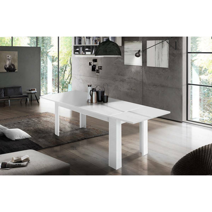 Tavolo per sala da pranzo estensibile, Made in Italy, Tavolo moderno con allunghe, Consolle allungabile, cm 160/210x90h75, colore Bianco lucido