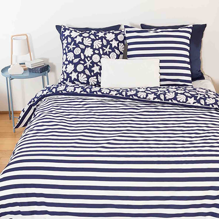 Parure housse de couette imprimé 100% coton - capri - bleu marine