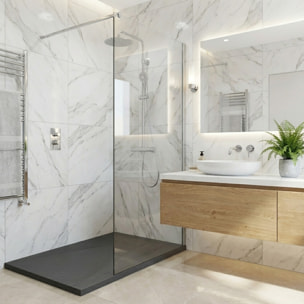 Essential 140x80 cm receveur de douche rectangulaire à poser SMC avec surface effet pierre, gris (CERAES14080DG)