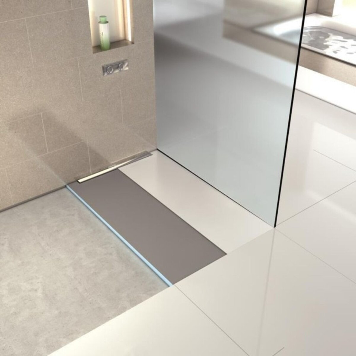 Receveur à carreler WEDI Fundo Riolito Neo + barrette de finition inox + bonde vertical + kit d'étanchéité 180 x 90 cm