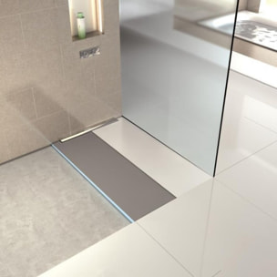 Receveur à carreler WEDI Fundo Riolito Neo + barrette de finition inox + bonde vertical + kit d'étanchéité 180 x 90 cm