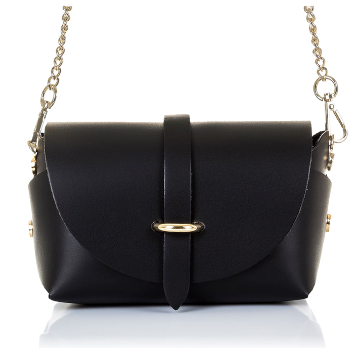 Borsa a Spalla da Donna Aurora. Vera Pelle Ruga Made in Italy 18x9x11 Cm. Colore nero