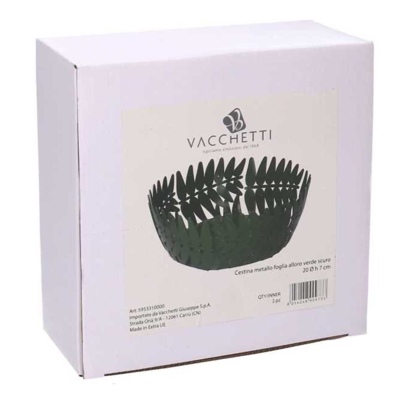 Cestina in metallo a foglia d'alloro verde scuro tondo cm ø20h7