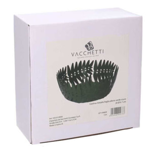 Cestina in metallo a foglia d'alloro verde scuro tondo cm ø20h7