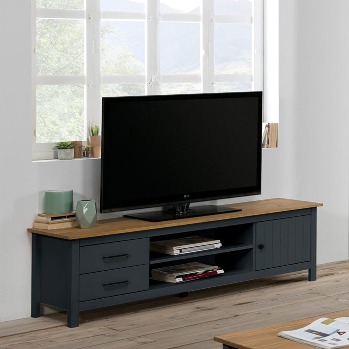 Meuble TV 1 porte 2 tiroirs en bois massif - IDA