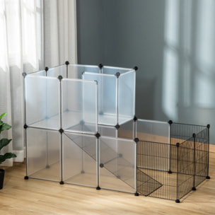Cage parc enclos modulable rongeurs 2 niveaux 27 panneaux fil métallique noir PP transparent