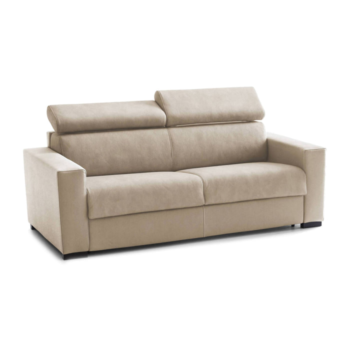 Divano letto 3 posti Action, Sofà Soggiorno apertura girevole, Poggiatesta regolabili e Braccioli standard, 100% Made in Italy, Cm 220x95h85, Beige