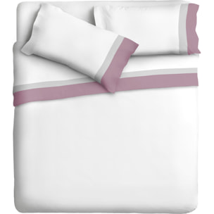 Completo letto doppia balza RASO IPERSAN Puro Cotone Malva/Grigio CH fondo Bianco