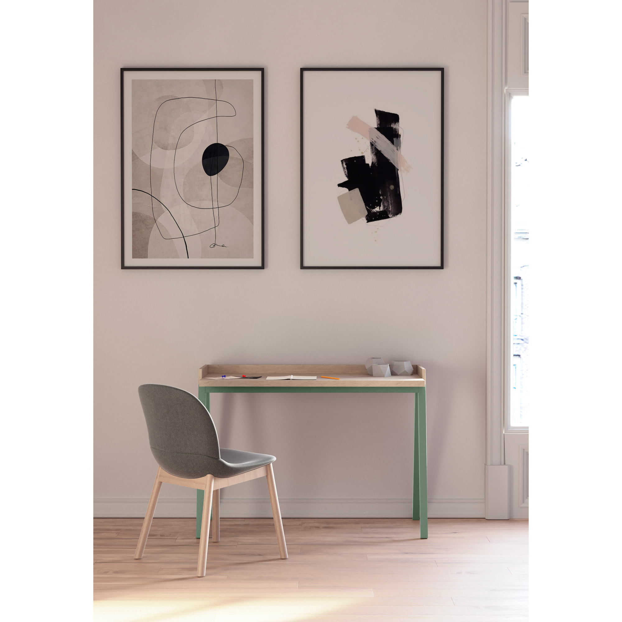 Escritorio Paris roble y verde 81x111x50