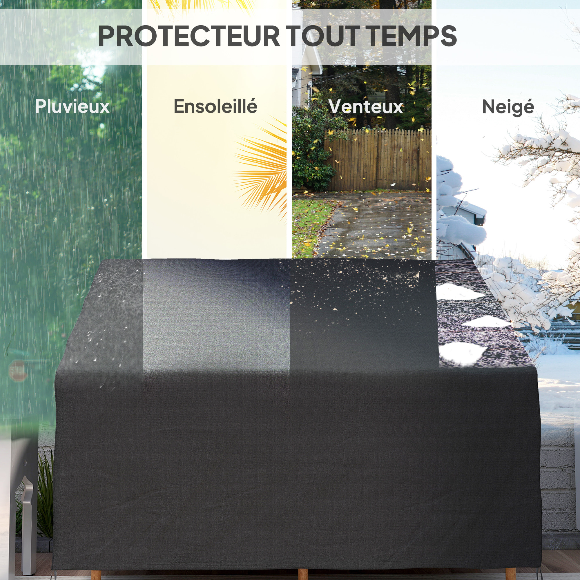 Housse de protection mobilier de jardin bâche étanche 140L x 84l x 56/94H cm oxford haute densité 600D noir
