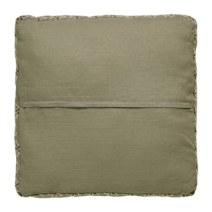 Housse de coussin brodée en lin, Made in France, FLEURS , vert moyen