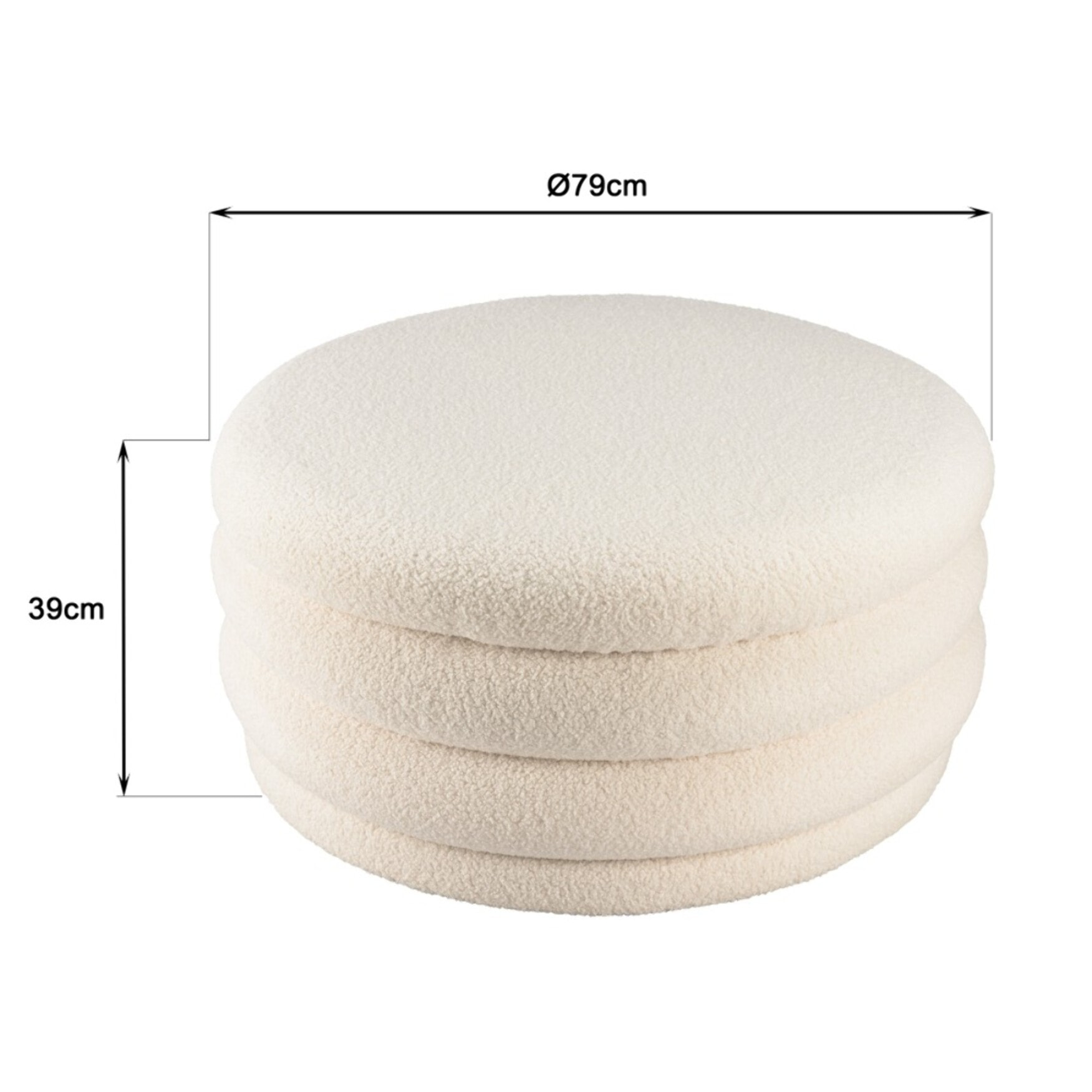 LEOPOLD - Pouf L en tissu bouclette écru avec rangement