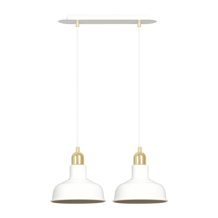 Lampada a sospensione Ibor in acciaio bianco e oro